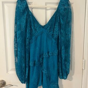 For Love And Lemons Teal Lace Dress